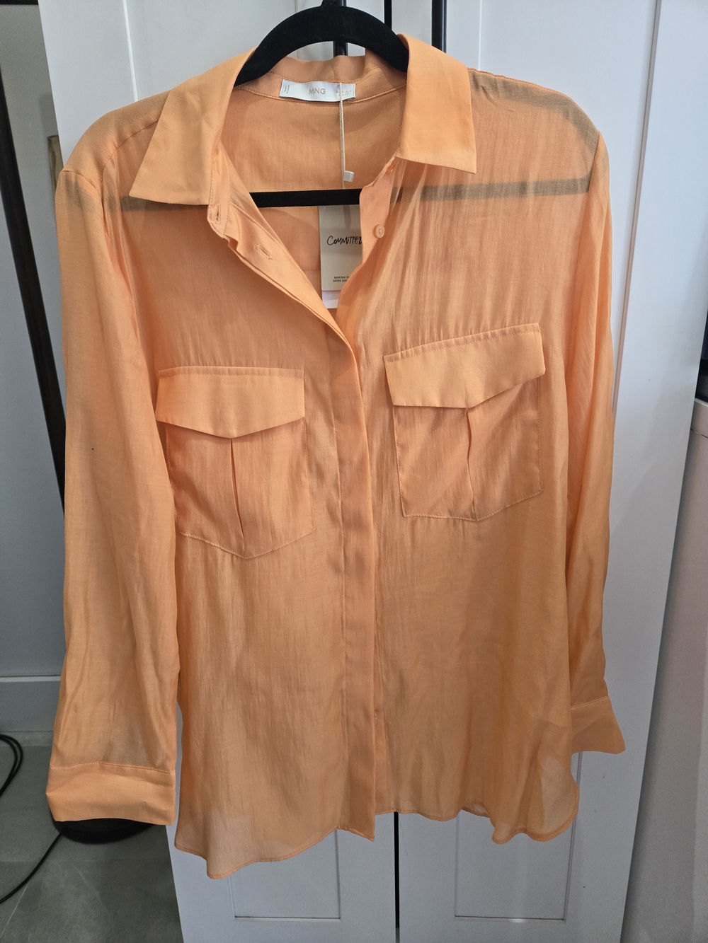 Mango Peach-Orange Long-Sleeve Button Down Shirt